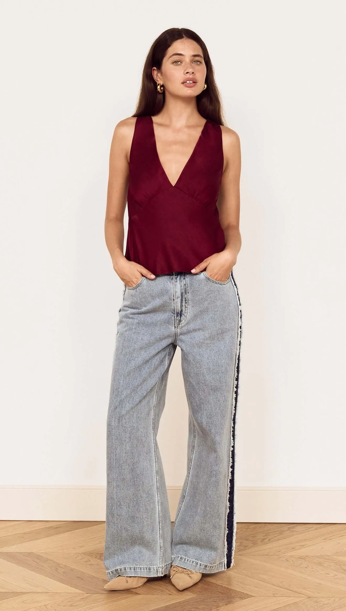 Wine Satin V-Neck Cami Top sold by MINKPINK product image thumbnail 3