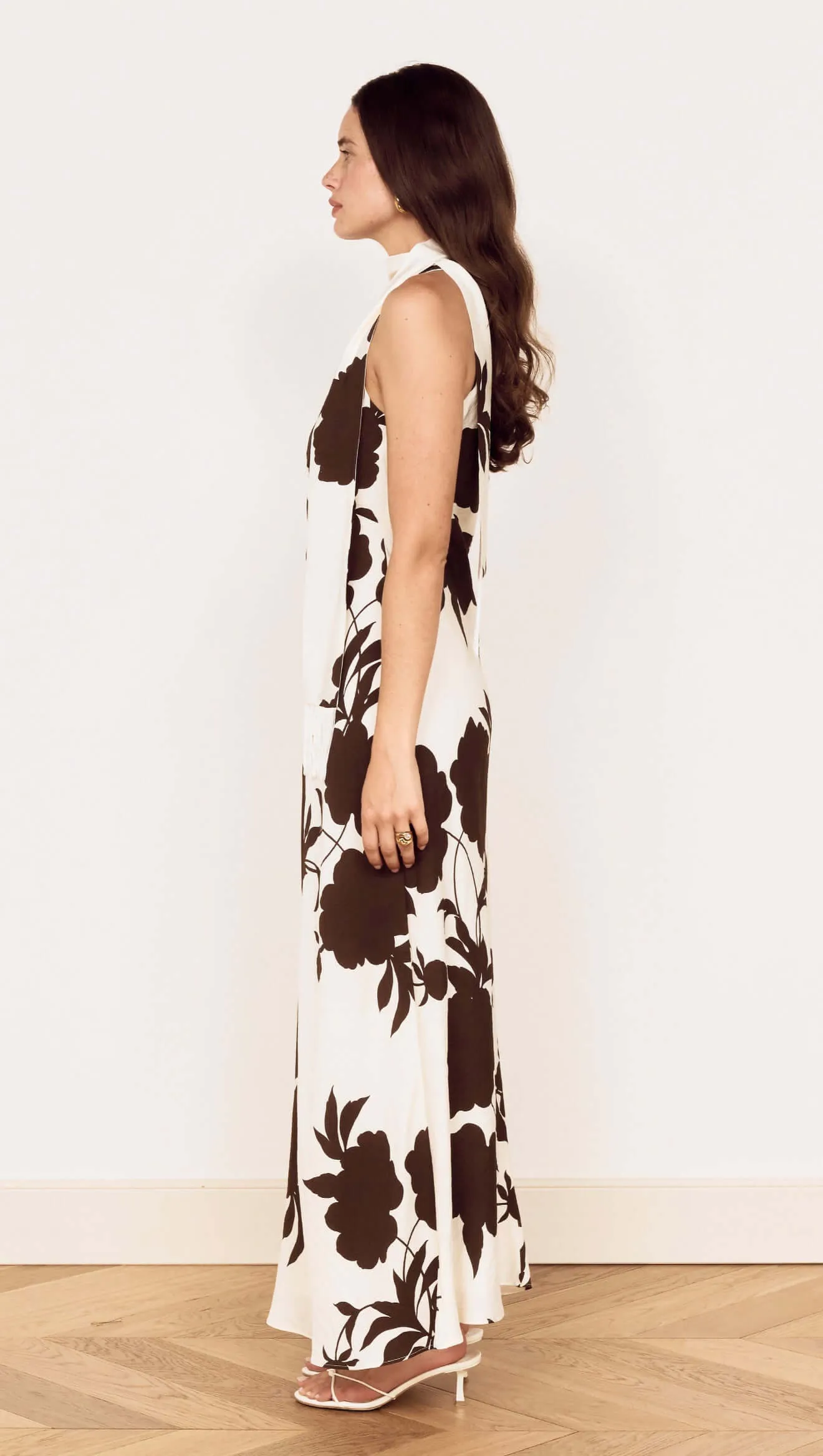 Brown and Cream Floral Halter Neck Maxi Dress sold by MINKPINK product image thumbnail 4