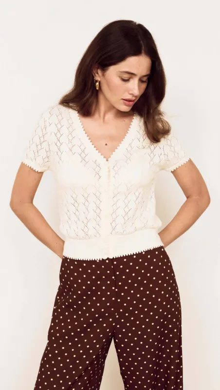 White Cotton Pointelle Knit Top made by MINKPINK
