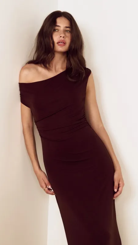 Chocolate One Shoulder Mesh Midi Dress made by MINKPINK