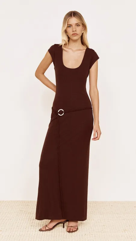 Cap Sleeve Mesh Maxi Dress in Chocolate made by MINKPINK