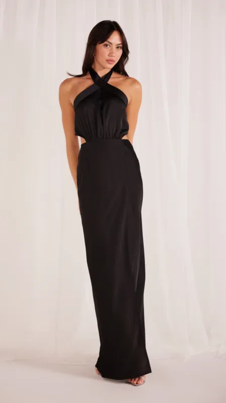 Finlay Satin Halter Gown Black - Final Sale made by MINKPINK