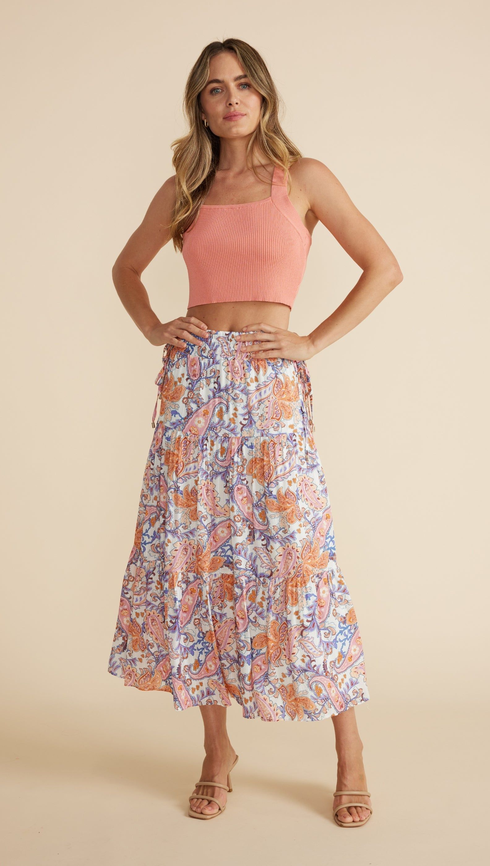 Celestia Tiered Midi Skirt sold by MINKPINK