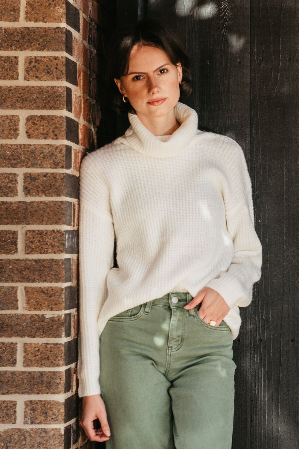 Miracle Turtleneck Cutout Sweater for Women in White | Y2205-WHITE sold by Miracle