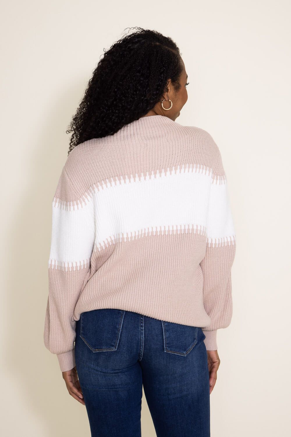 Miracle Clothing Stripe Mock Neck Sweater for Women in Beige/White | M8185-BEIGEWHITE sold by Miracle product image thumbnail 3