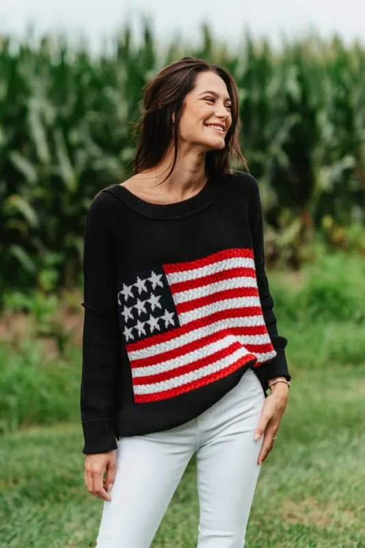 Miracle Knit American Flag Sweater for Women in Black | M8167-BLACK sold by Miracle