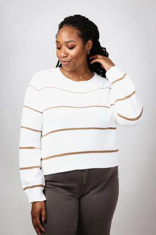 Miracle Striped Sweater for Women in White Caramel | F140-WHITECARAMEL sold by Miracle
