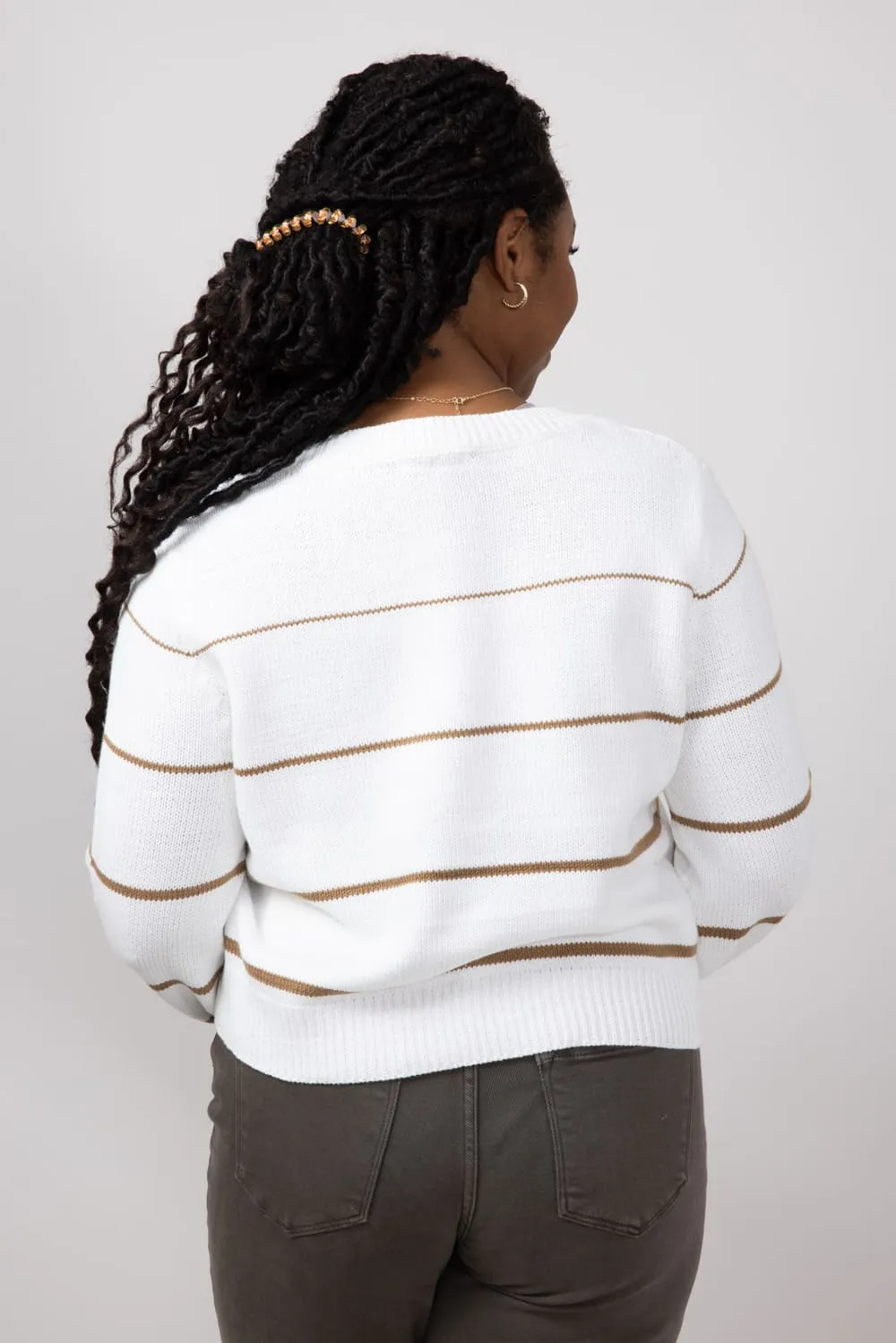 Miracle Striped Sweater for Women in White Caramel | F140-WHITECARAMEL sold by Miracle product image thumbnail 2