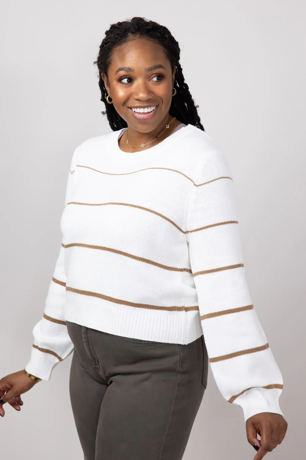Miracle Striped Sweater for Women in White Caramel | F140-WHITECARAMEL sold by Miracle product image thumbnail 4