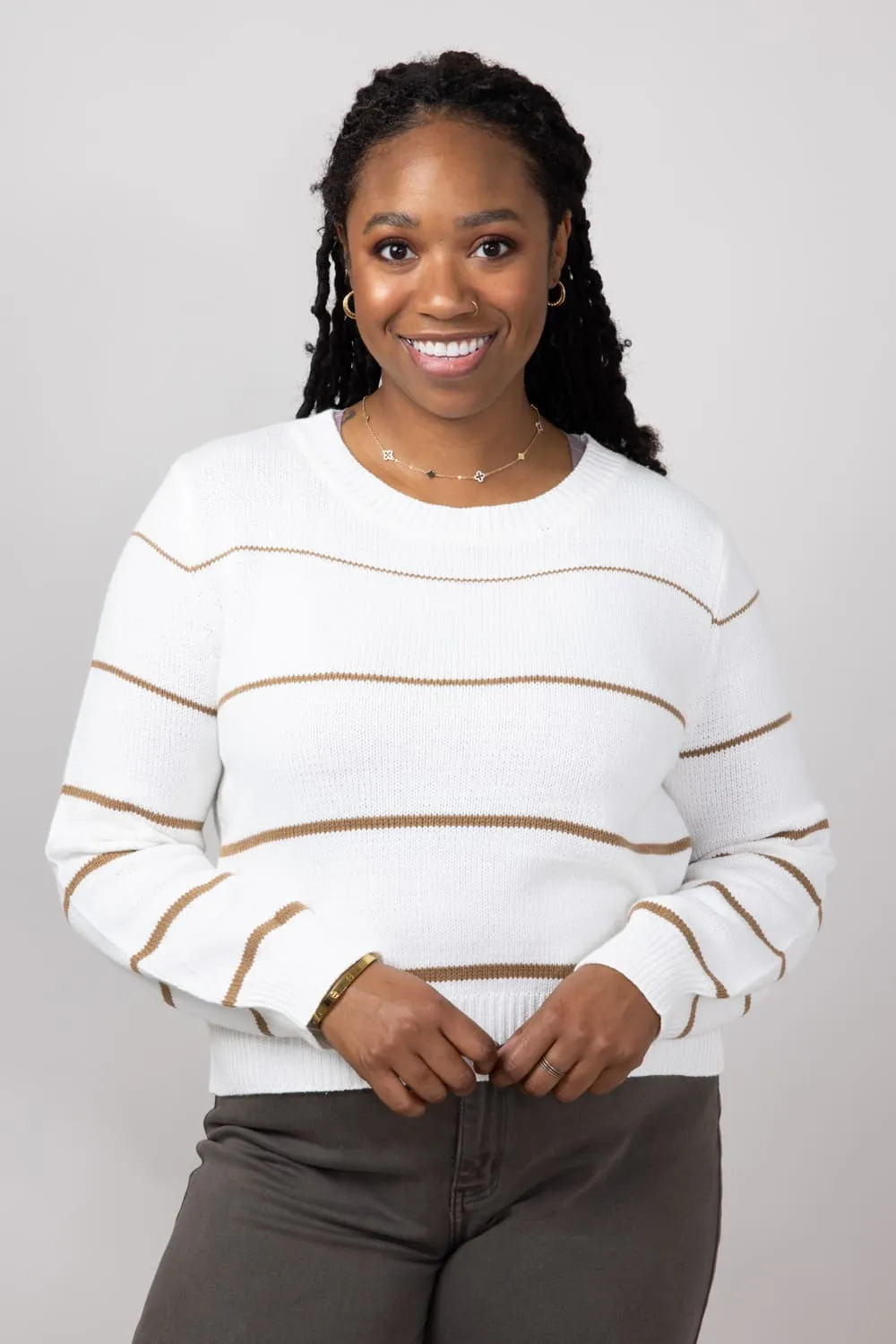 Miracle Striped Sweater for Women in White Caramel | F140-WHITECARAMEL sold by Miracle product image thumbnail 3