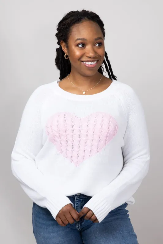 Miracle Textured Heart Sweater for Women in Ivory Pink | M9147-IVORYPINK sold by Miracle