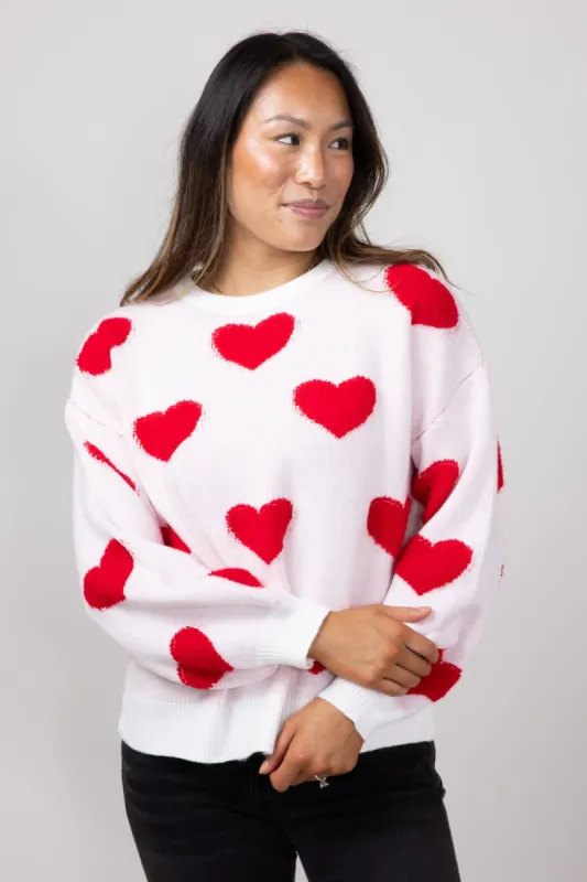 Miracle Multi Heart Sweater for Women in Ivory/Red | W8373-IVORY sold by Miracle