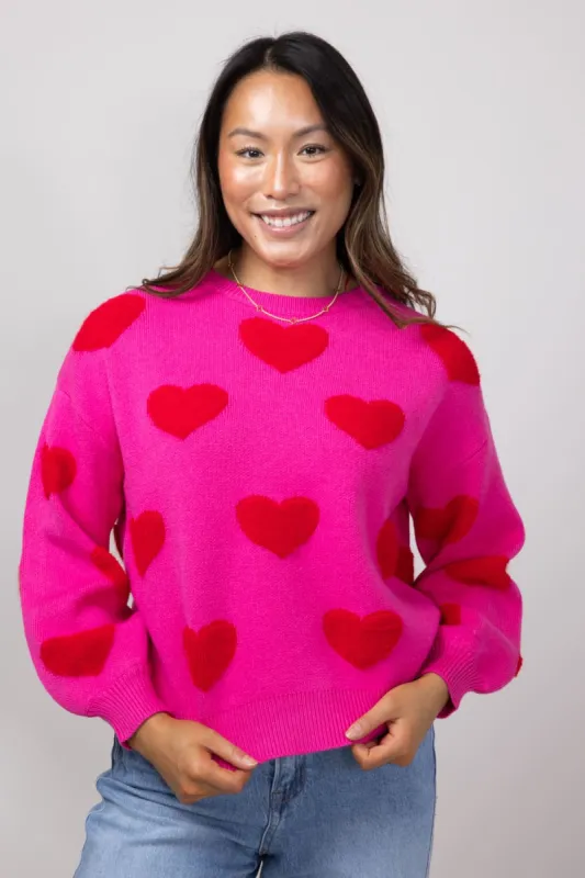 Miracle Multi Heart Sweater for Women in Hot Pink/Red | W8373-HPINK sold by Miracle
