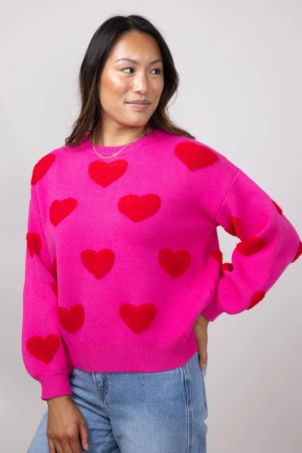 Miracle Multi Heart Sweater for Women in Hot Pink/Red | W8373-HPINK sold by Miracle product image thumbnail 4