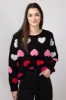 Miracle Multi Colored Hearts Sweater for Women in Black | W8378-BLACK sold by Miracle