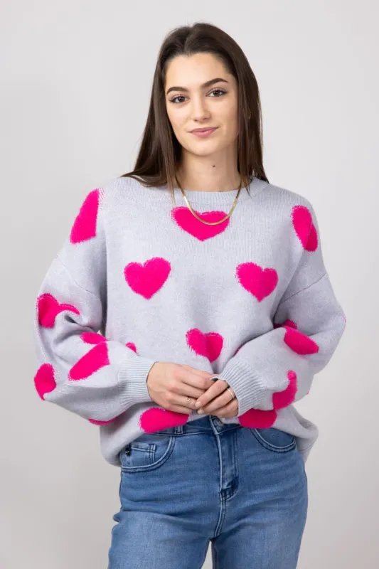 Miracle Multi Heart Sweater for Women in Silver | W8373-SILVER sold by Miracle