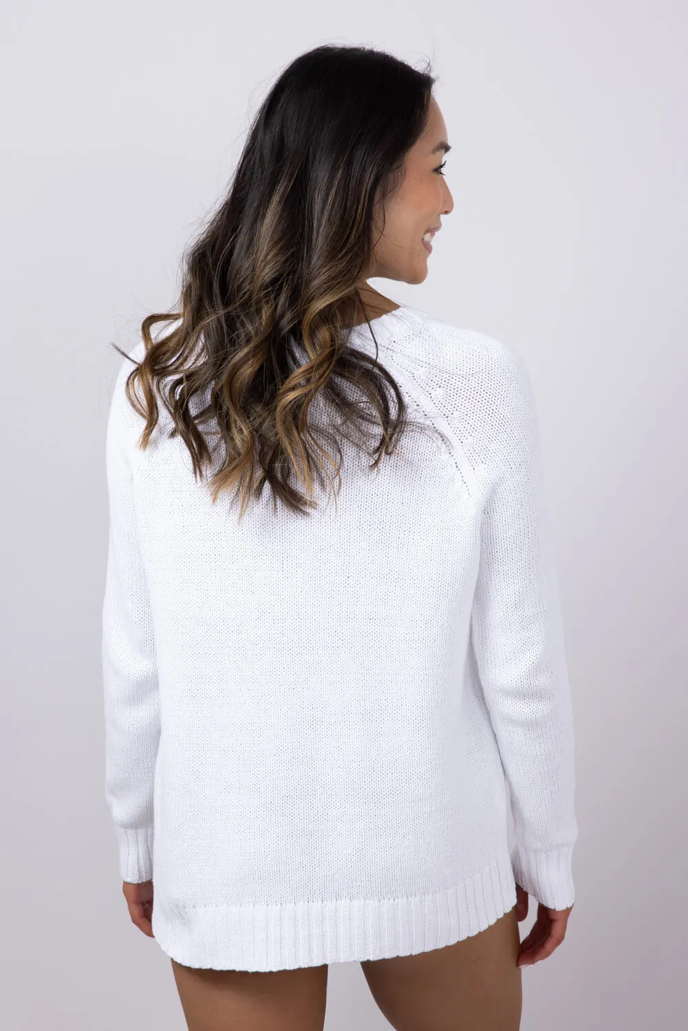 Beach Crewneck Sweater for Women in White/Pink | V2406-WHITEPINK sold by Miracle product image thumbnail 2