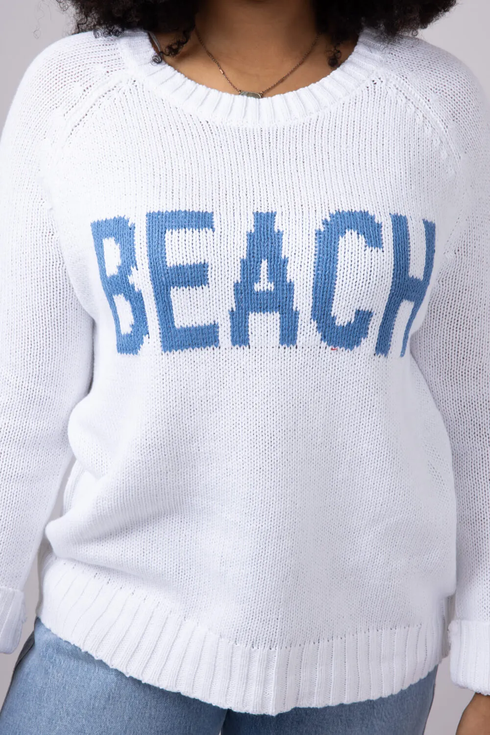 Beach Crewneck Sweater for Women in White/Blue | V2406-WHITEBLUE sold by Miracle product image thumbnail 3