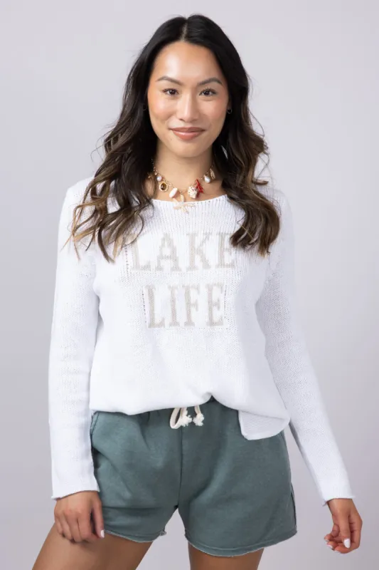 Miracle Lake Life Lightweight Sweater for Women in White/Beige | F139-WHITEBEIGE sold by Miracle