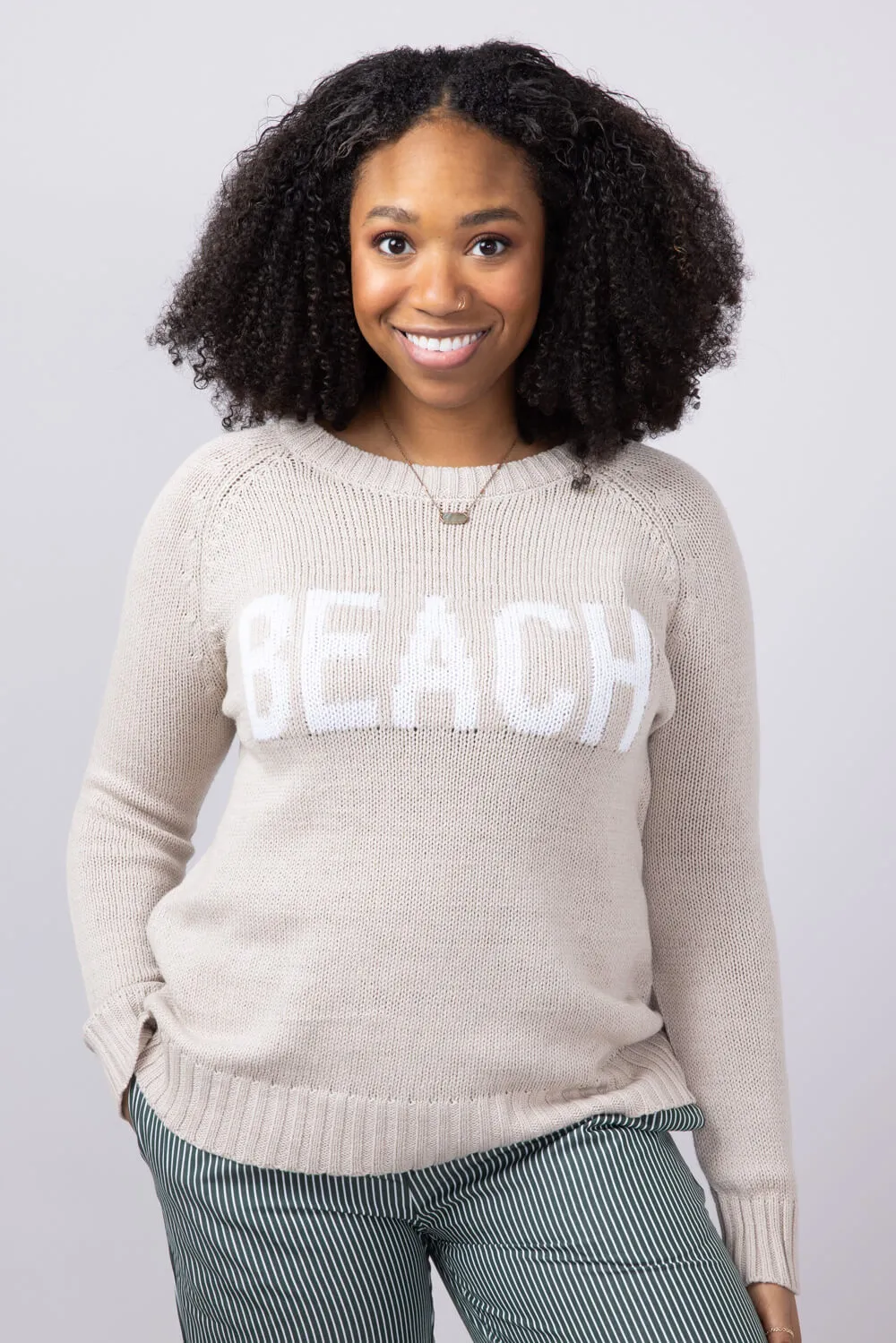 Beach Crewneck Sweater for Women in Khaki/Ivory | V2406-KHAKIIVORY sold by Miracle product image thumbnail 3