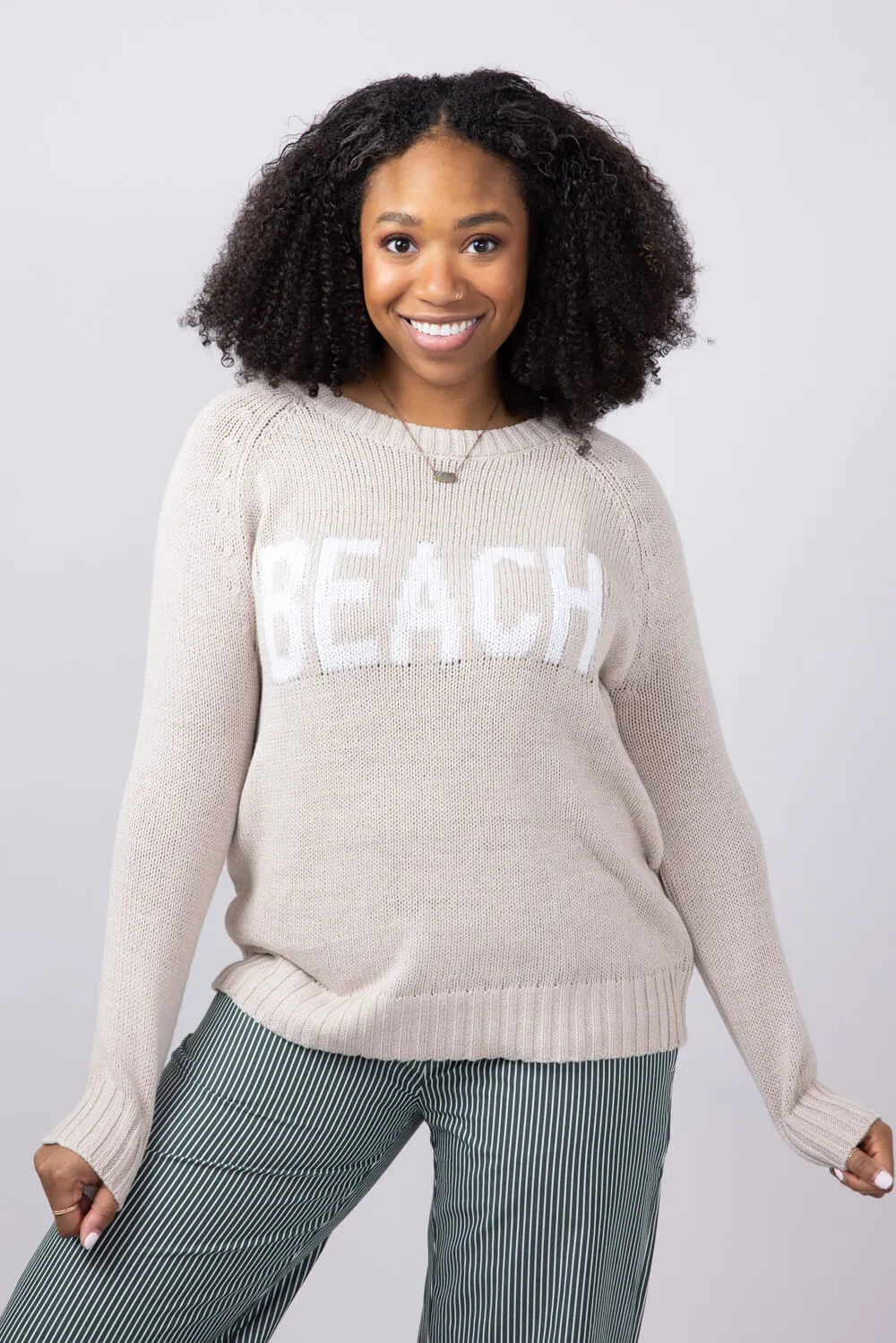 Beach Crewneck Sweater for Women in Khaki/Ivory | V2406-KHAKIIVORY sold by Miracle