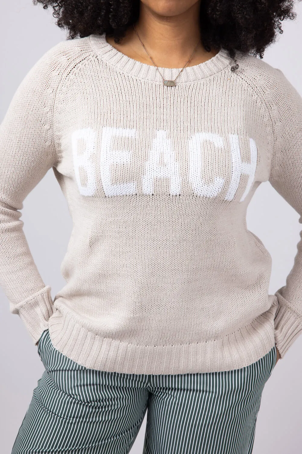 Beach Crewneck Sweater for Women in Khaki/Ivory | V2406-KHAKIIVORY sold by Miracle product image thumbnail 4