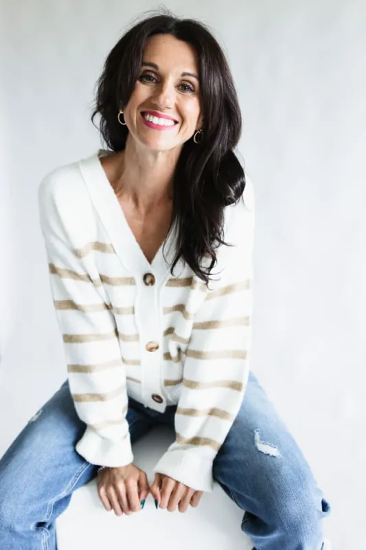 Miracle Stripe Cardigan Sweater for Women in Ivory | F2126-IVORYBEIGE made by Miracle