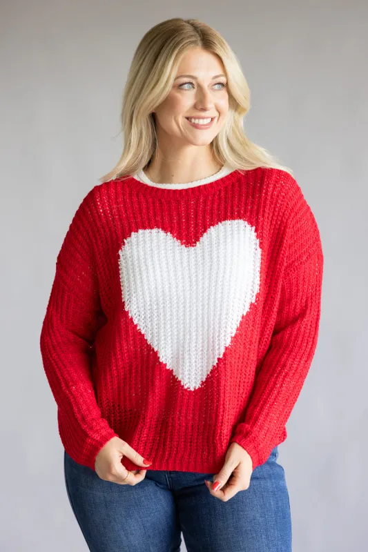 Miracle Heart Crochet Sweater for Women in Red | 327102-RED made by Miracle