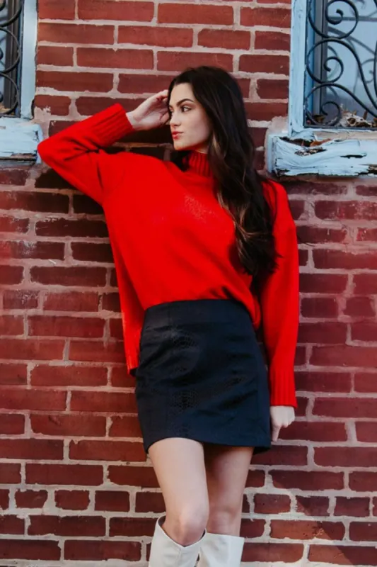 Miracle Mock Neck High Low Sweater for Women in Red | W2333-RED sold by Miracle