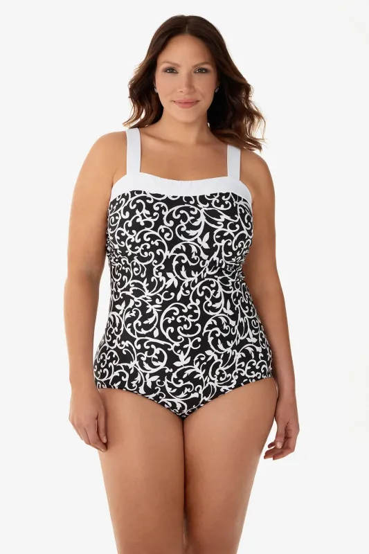 Plus Size Square Neck One Piece in Scroll Lock made by Miraclesuit