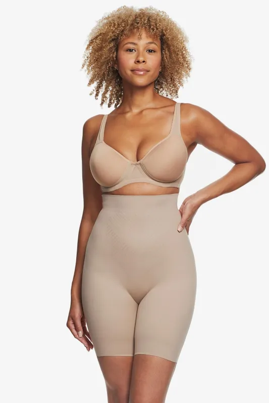 Iconic Core High-Waist Thigh Slimmer with Rear Lift in Stucco sold by Miraclesuit