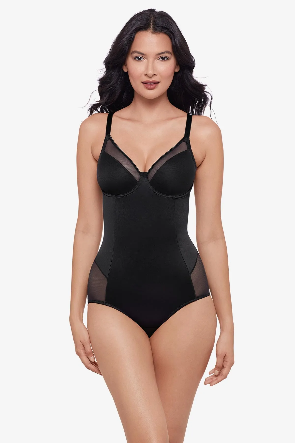 Sexy Sheer Shaping Padded Cup Bodysuit in Black sold by Miraclesuit