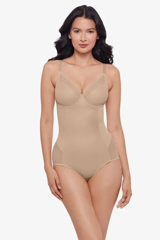 Sexy Sheer Shaping Padded Cup Bodysuit in Warm Beige sold by Miraclesuit
