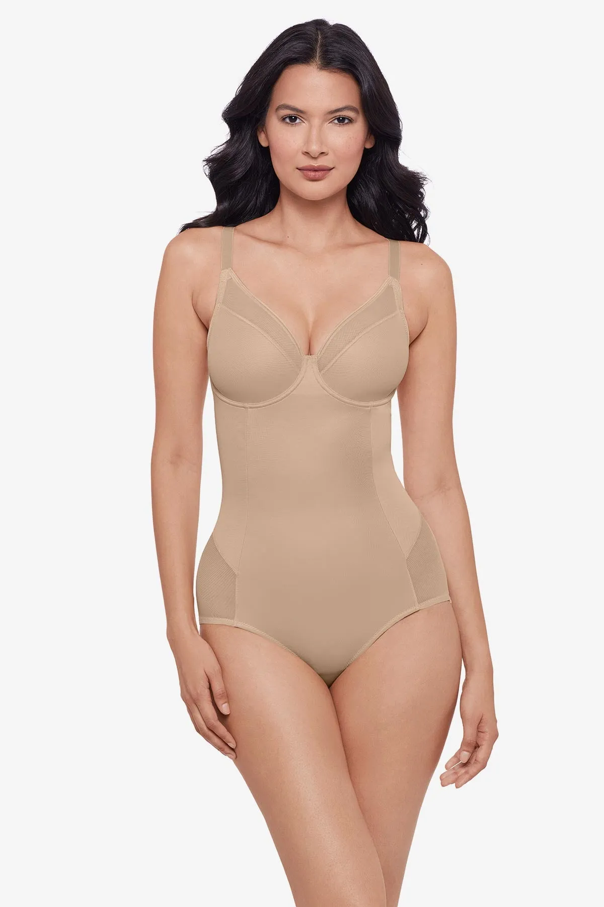 Sexy Sheer Shaping Padded Cup Bodysuit in Warm Beige sold by Miraclesuit