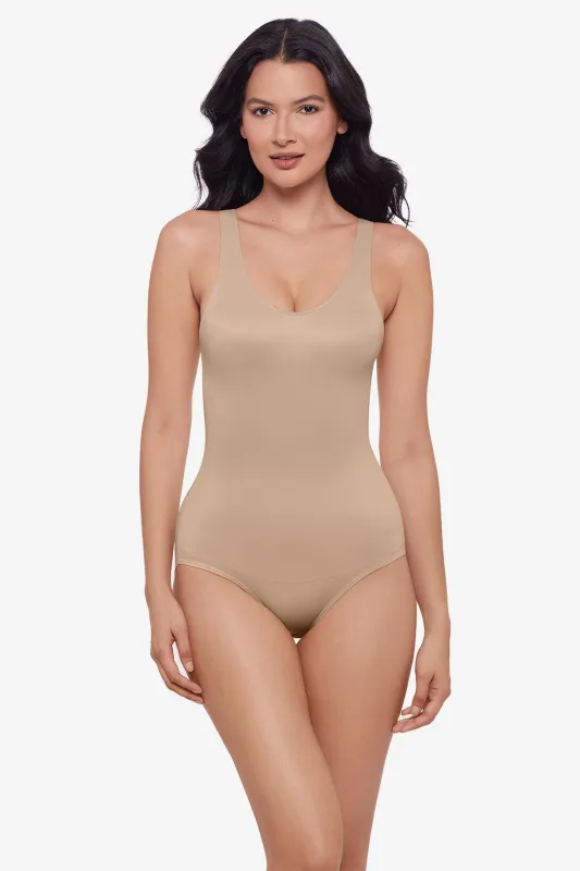 Back Wrap Shaping Bodysuit in Warm Beige sold by Miraclesuit