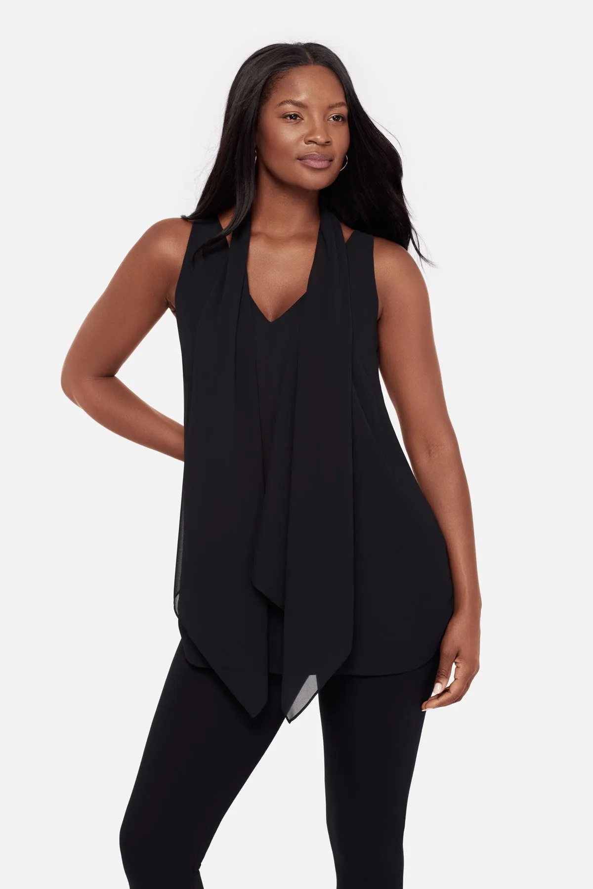 Soft Georgette Layered Tunic in Black sold by Miraclesuit