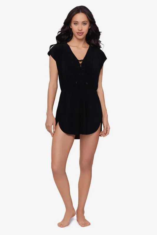 Lace Up Dress Cover Up in Black sold by Miraclesuit