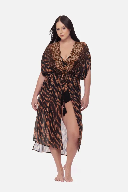 Plus Size Beaded Kimono Cover Up in Raya De Safari made by Miraclesuit