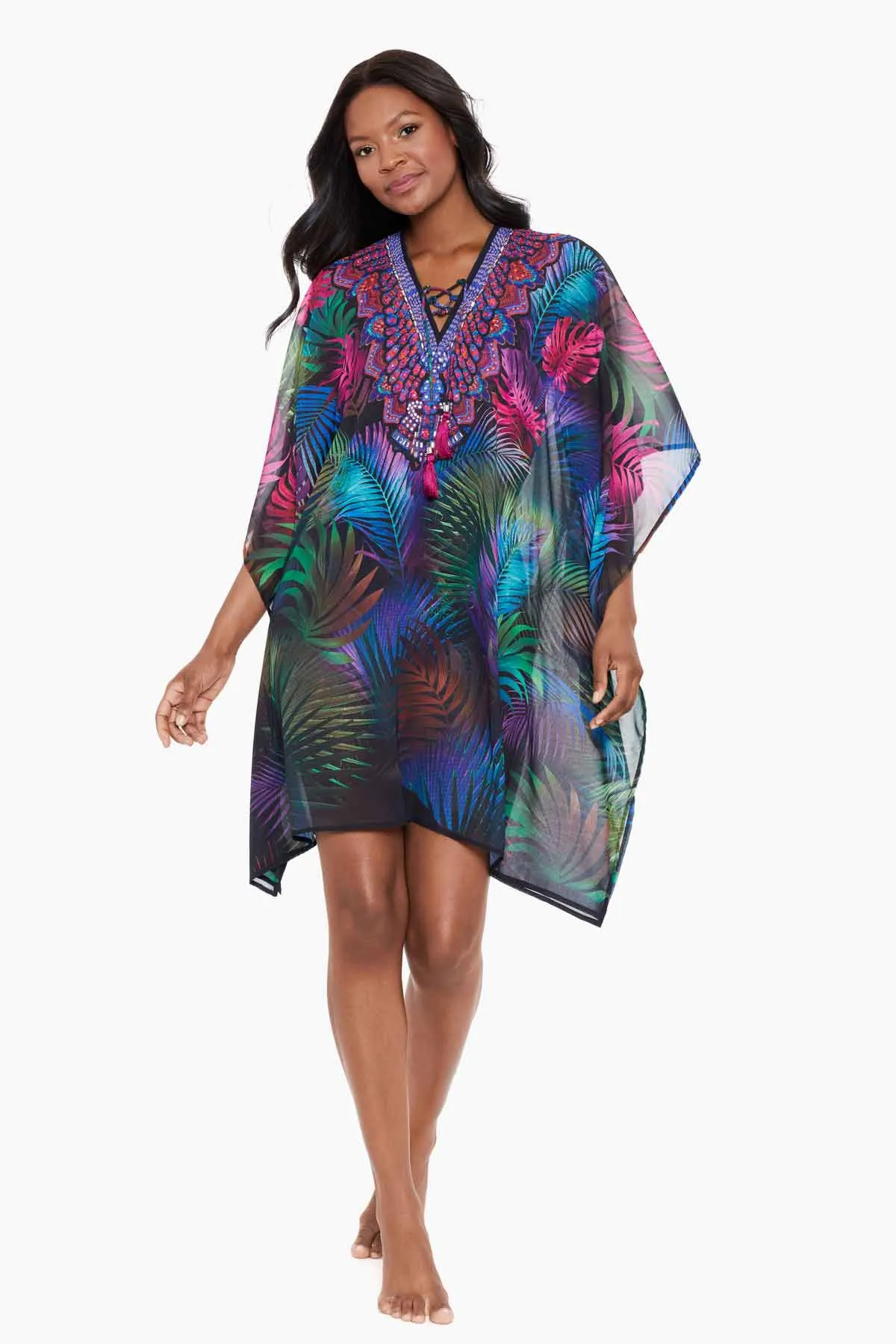 Caftan Cover Up in Pixel Palmas sold by Miraclesuit