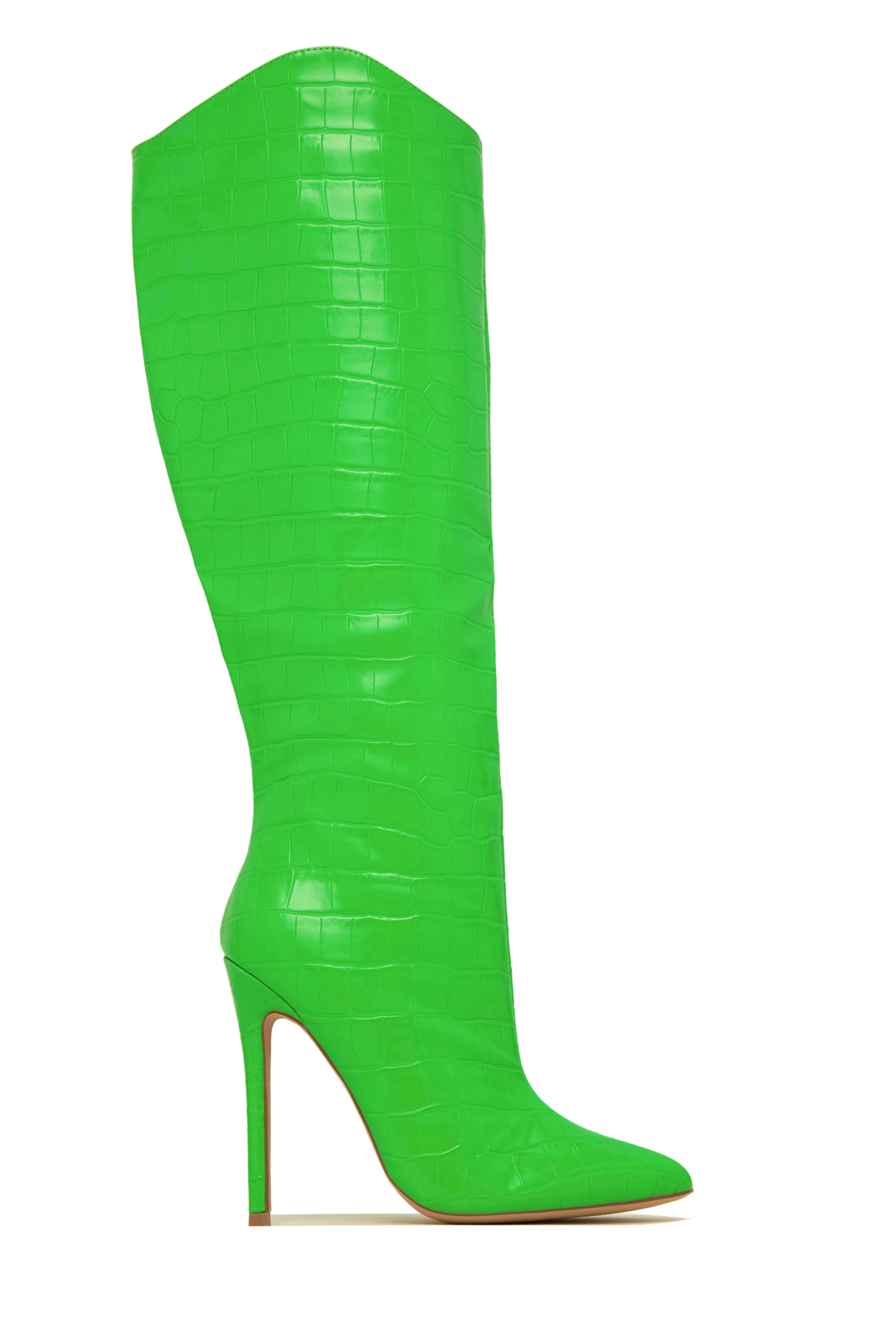 Solma Embossed Croc High Heel Boots - Green sold by Miss Lola product image thumbnail 4
