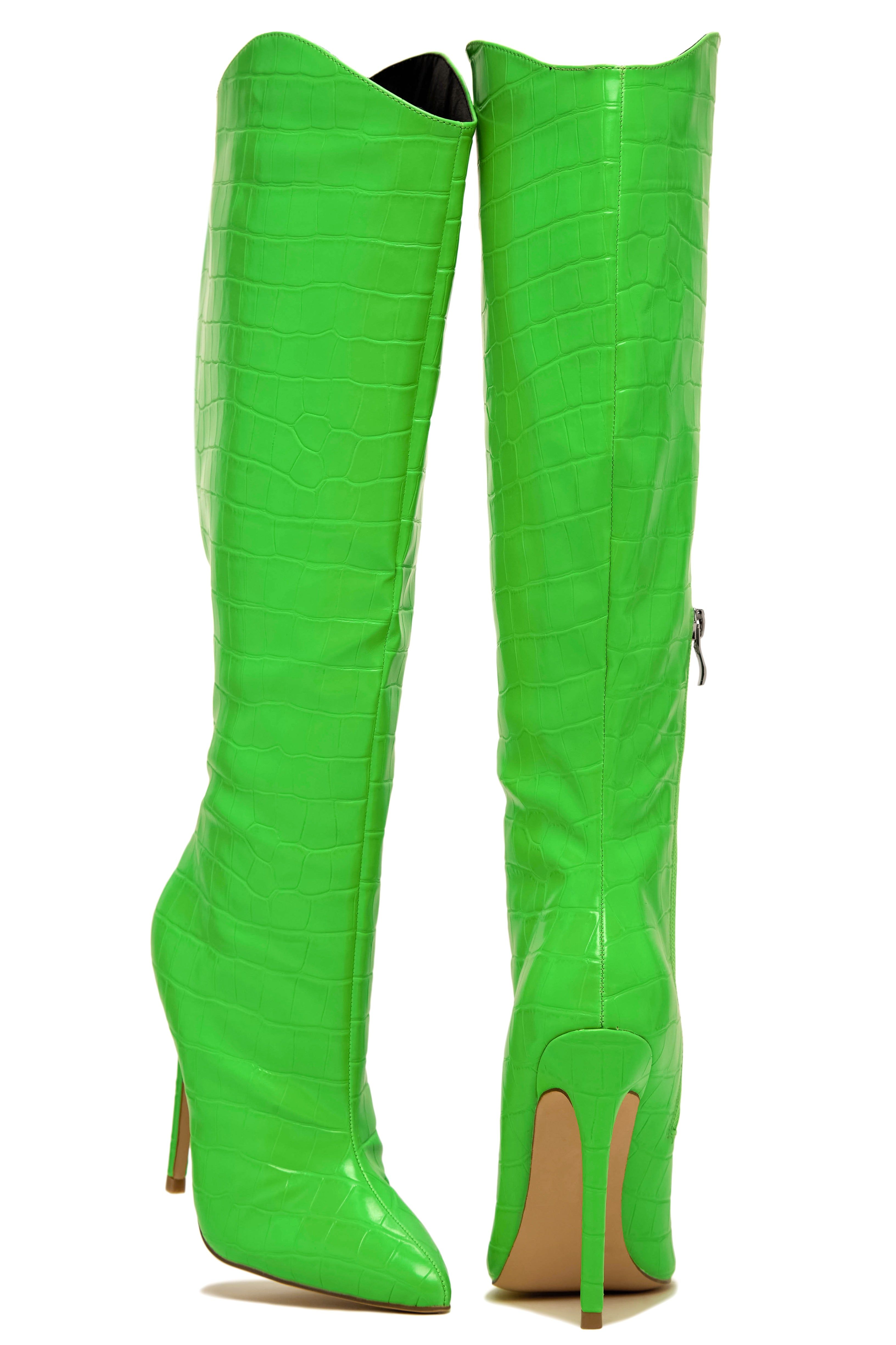 Solma Embossed Croc High Heel Boots - Green sold by Miss Lola product image thumbnail 5