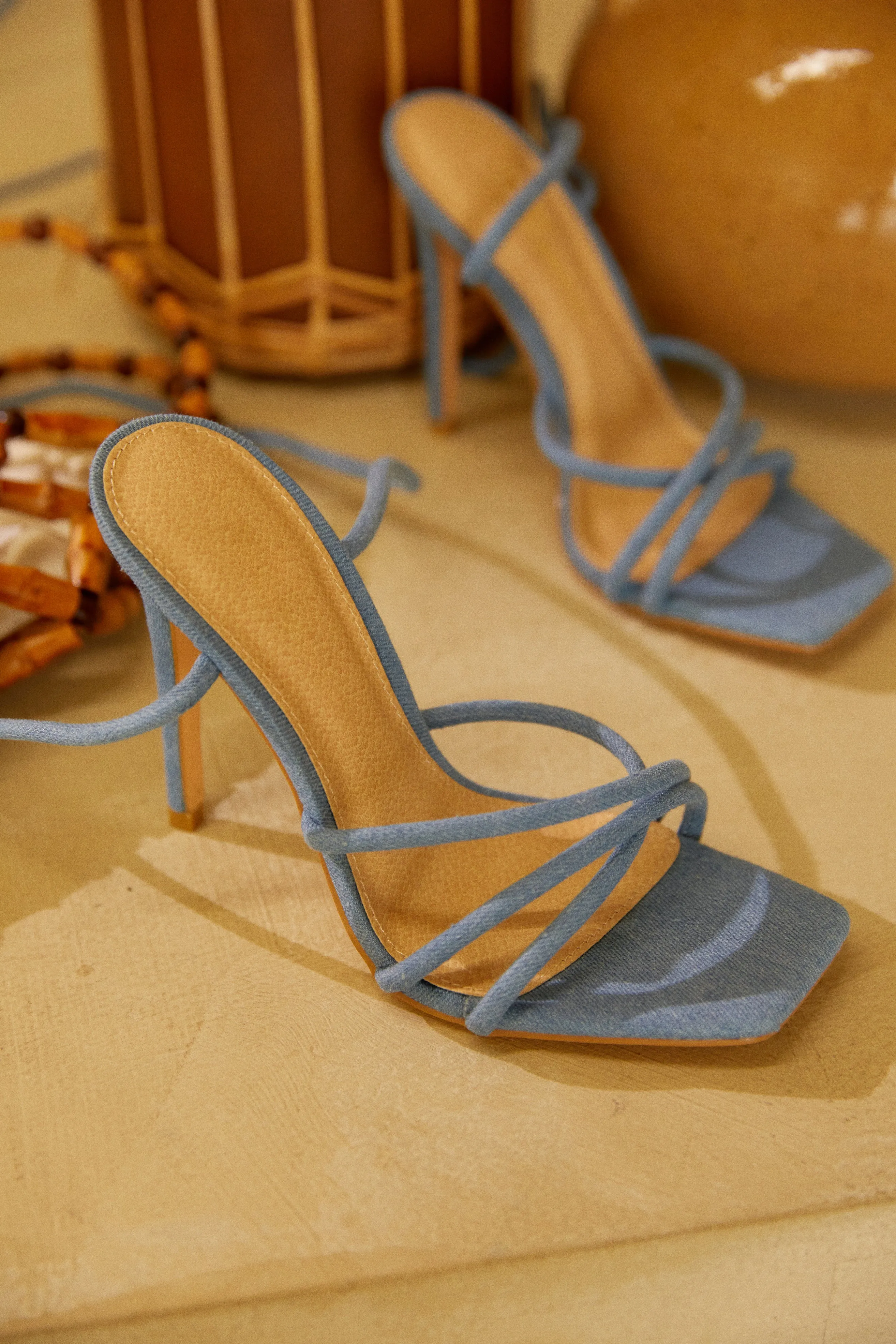 Holly Lace Up Strappy Heels - Denim sold by Miss Lola