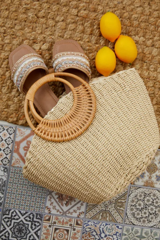 Marysol Woven Straw Handbag - Natural sold by Miss Lola