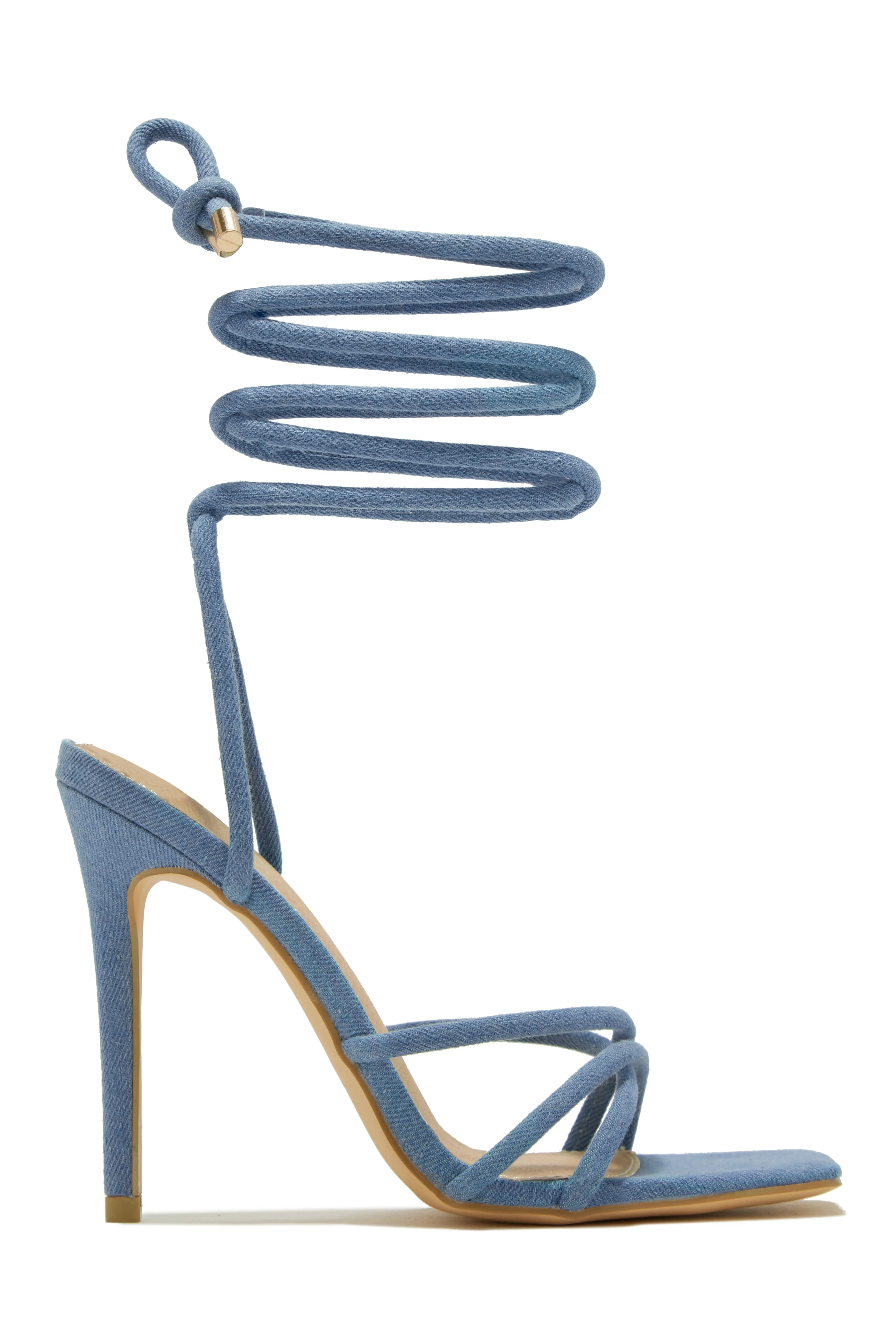 Holly Lace Up Strappy Heels - Denim sold by Miss Lola product image thumbnail 5