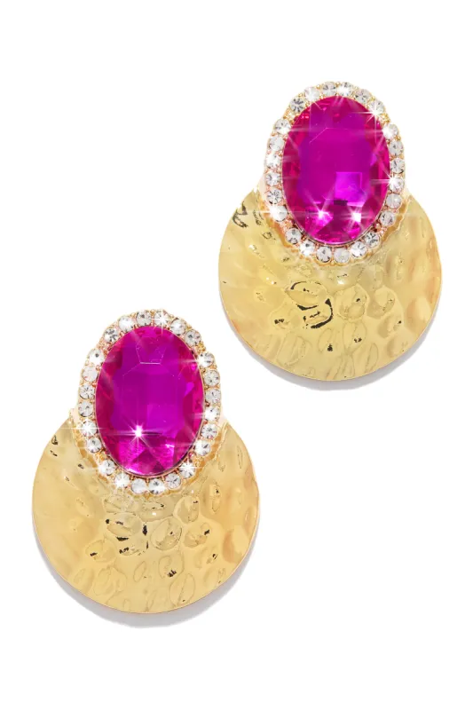 Weekend Gala Stone Embellished Earring - Fuchsia sold by Miss Lola