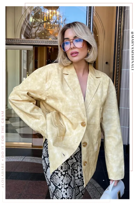 Tiani PU Button Up Blazer Jacket - Butter sold by Miss Lola