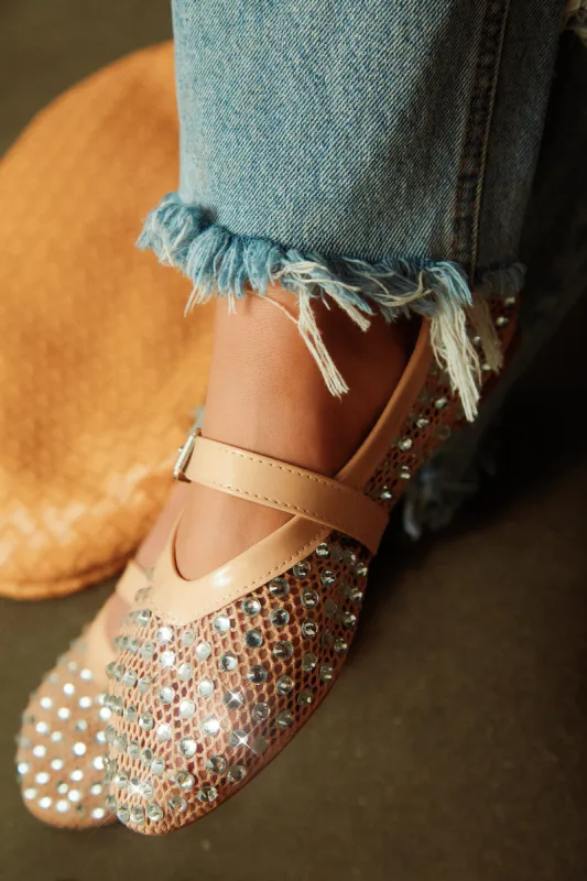 Marlie Embellished Mesh Flats - Nude sold by Miss Lola