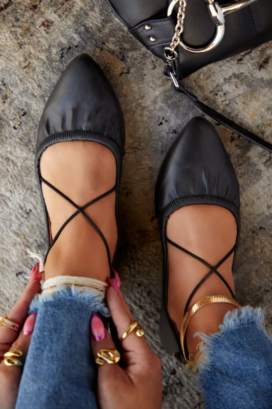 Kristine Criss Cross Flats - Black sold by Miss Lola