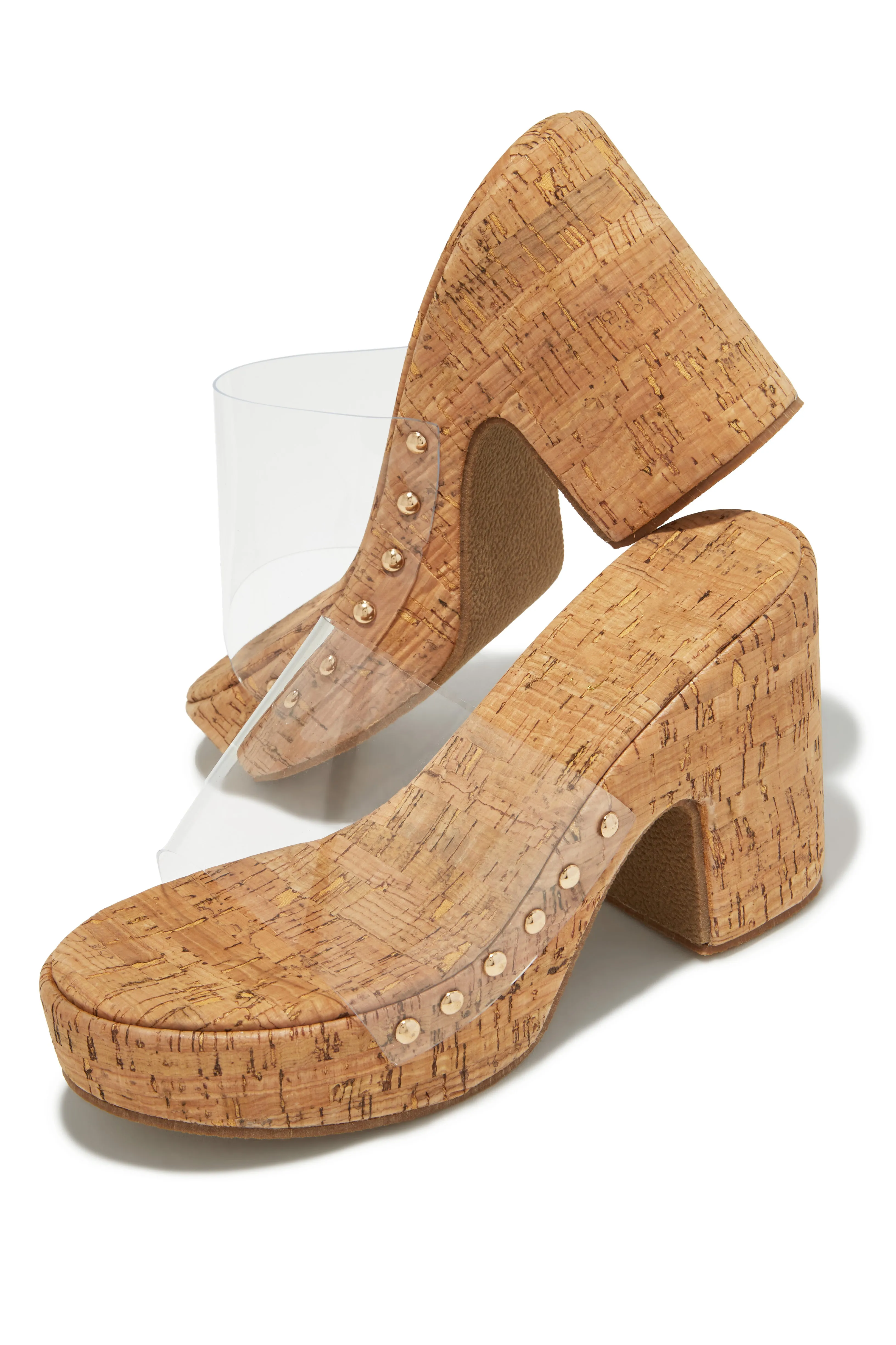 Talya Platform Block Heel Mules - Cork sold by Miss Lola product image thumbnail 2