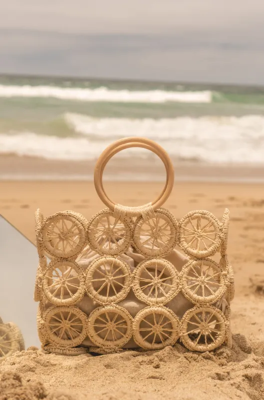 St. Barts Getaway Top Handle Wicker Bag - Ivory sold by Miss Lola